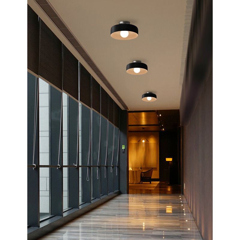 Radiance Ceramic Semi Flush Mount - Replaceable Bulb, 8" H x 16.5" W x 16.5" D, Gloss Black, Matte Black