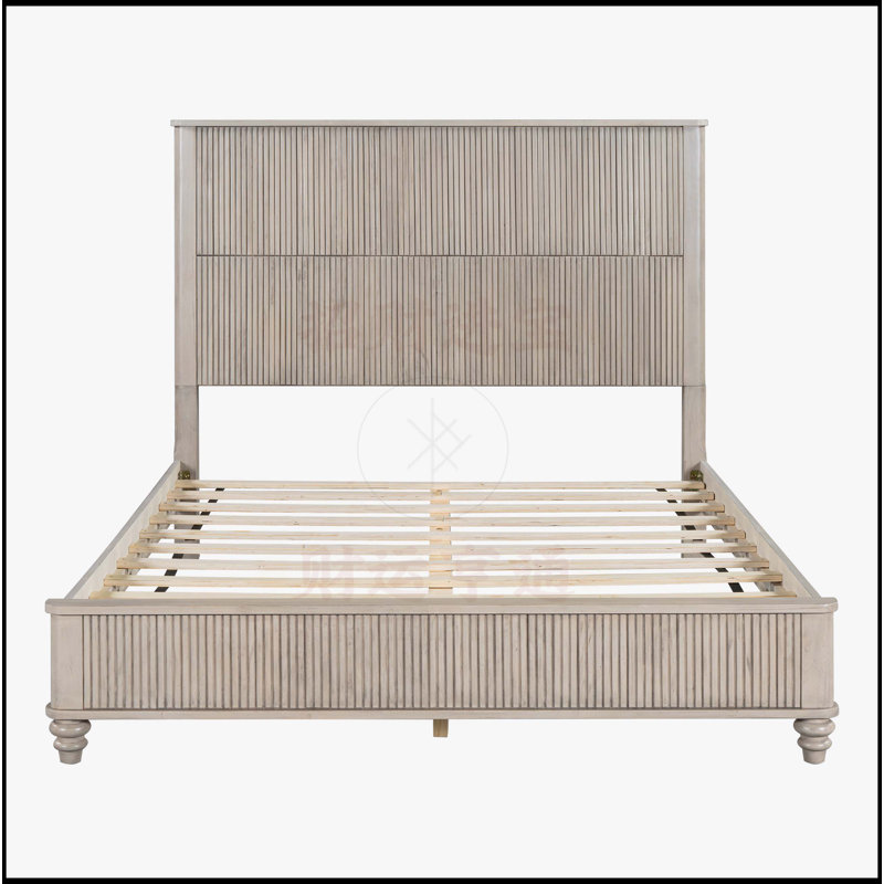Base de lit plateforme haute en bois massif, Beige, Grand