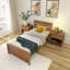 Base de lit plateforme en bois massif avec tête de lit-403301836