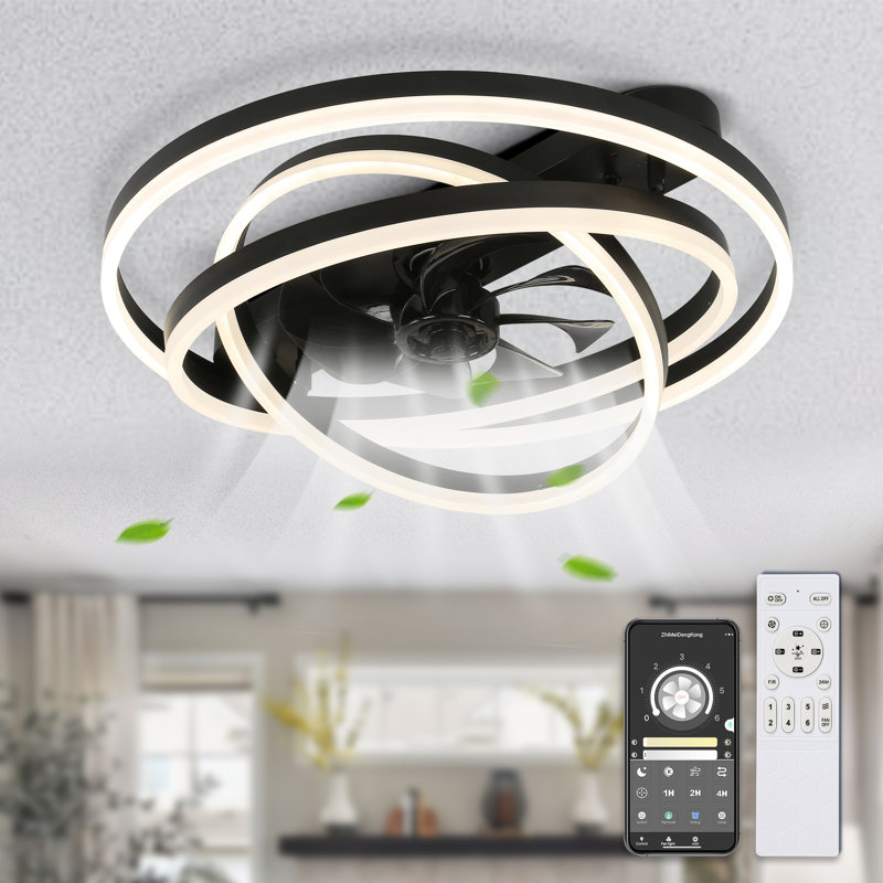 Ventilateur de plafond encastré 24 po avec télécommande DEL à intensité variable réglable , Noir