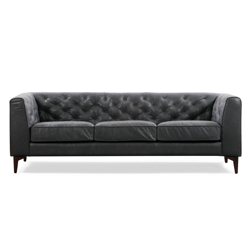 Peale 89'' Full-Grain Genuine Italian Leather Sofa, Slate Gray