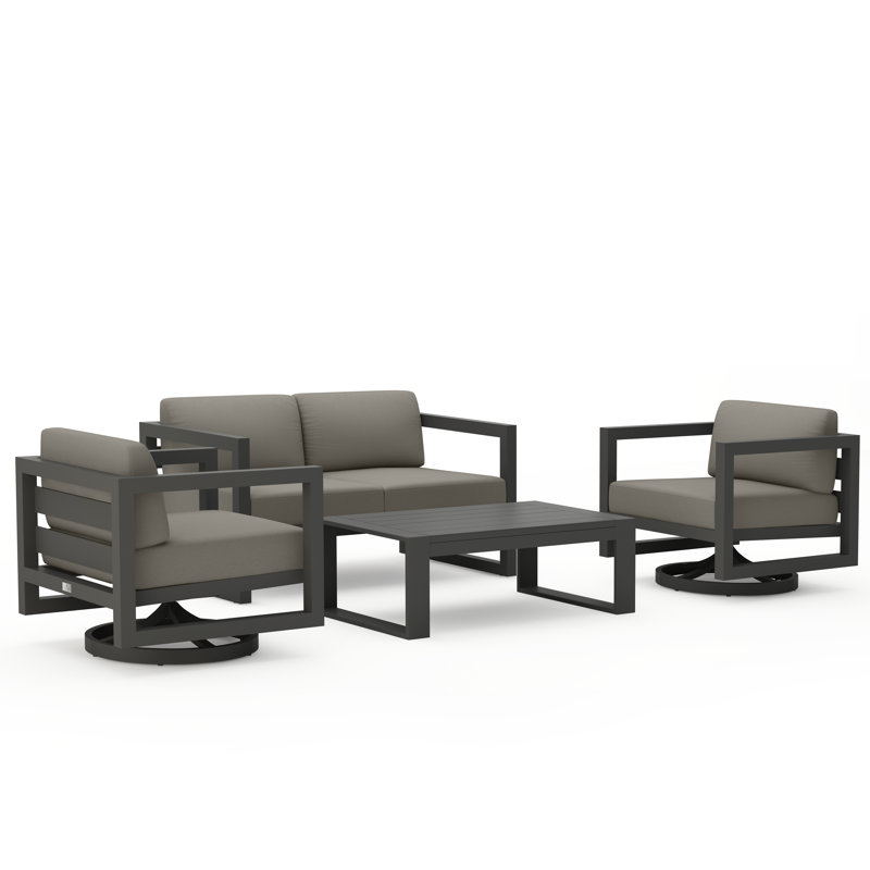 Avion 4 Piece Loveseat Set With Swivel, Canvas Charcoal Sunbrella® Canvas, Slate
