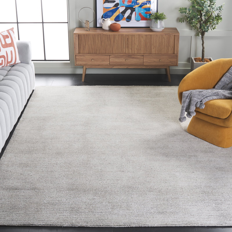 Xaniah Hand Tufted Wool/Viscose/Cotton Solid Color Rug in Charcoal/Ivory/Charcoal/Ivory, Rectangle 8' x 10'