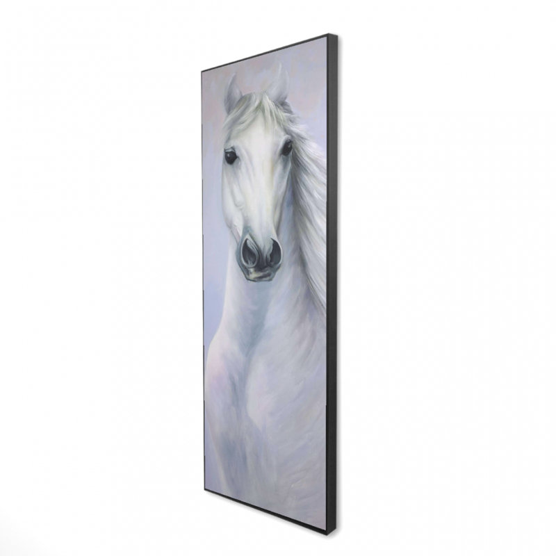 Puissant toile de cheval blanc | Décoration de ferme bleue encadrée, H 49,25 po x l 17,25 po
