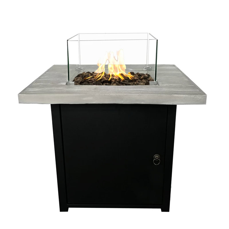 Propane Fire Pit Table - Reinforced Concrete, Modern Design, 40,000 , Black/Gray, 30" X 24", Garden & Outdoor Propane, Black+Gray, 29.44X29.44X23.97 Inches