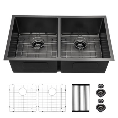 Évier de cuisine à double cuve encastrable en acier inoxydable avec accessoires L 33 po x l 19 po