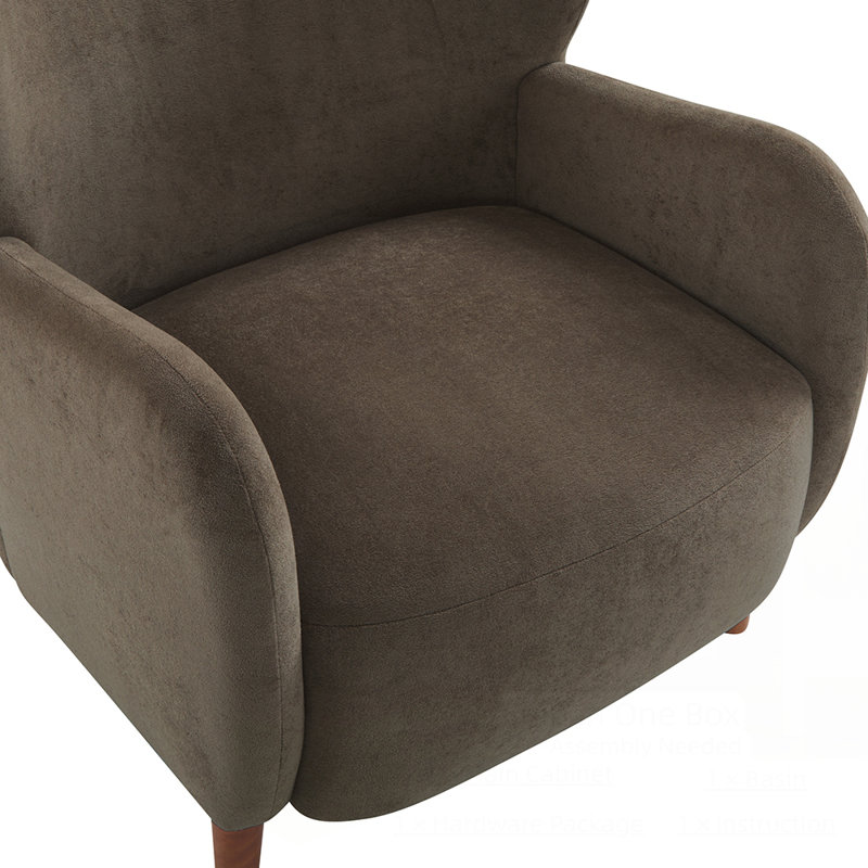 Fauteuil club à oreilles rembourré avec pieds en bois massif, conception moderne pour le confort et la durabilité
