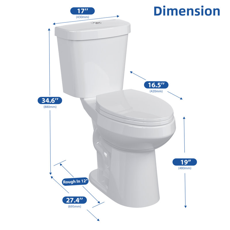 Toilette commerciale deux pièces GarveeHome, conforme ADA, allongée, hauteur confort global, chasse d'eau siphonique puissante de 1,28 GPF, siège à fermeture en douceur