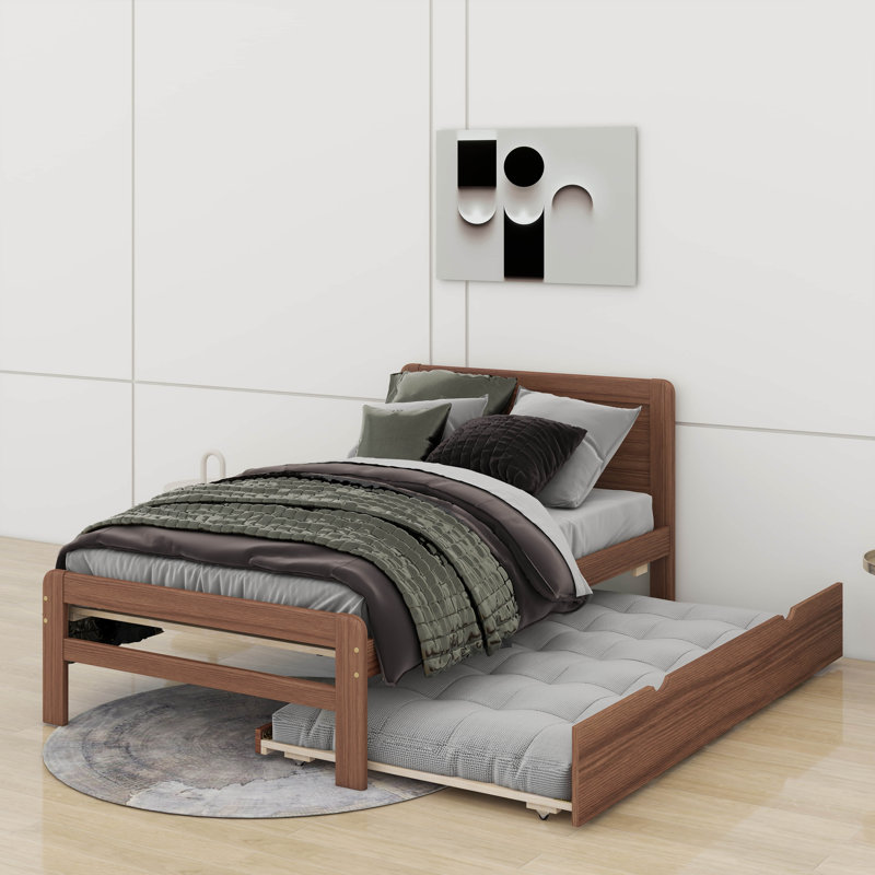 Lit plateforme simple en bois avec lit gigogne Modern Design, Noyer