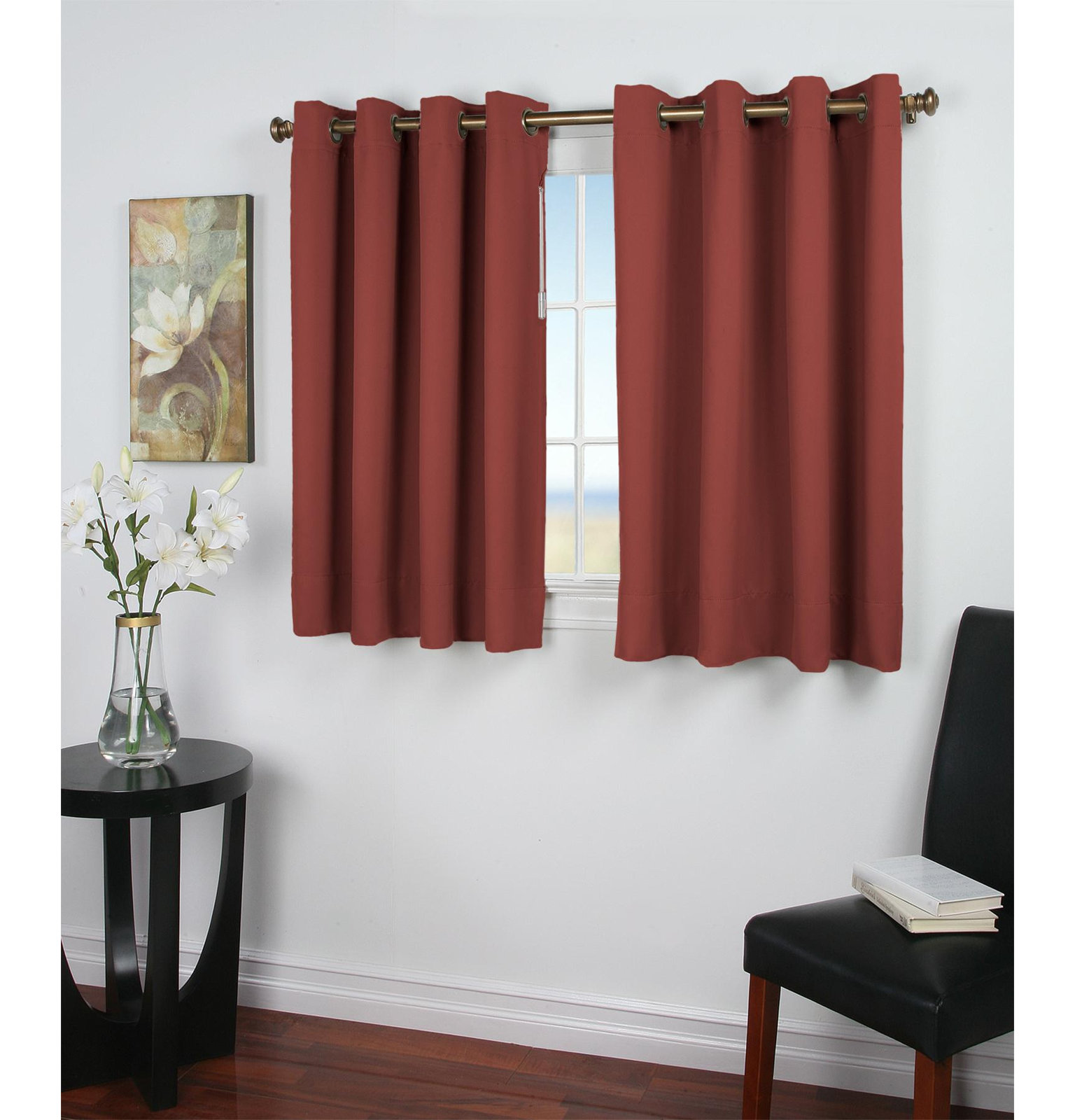 Ardelle Blackout Polyester Curtain, 56" W x 54" L, Blue with Brushed Nickel Grommets