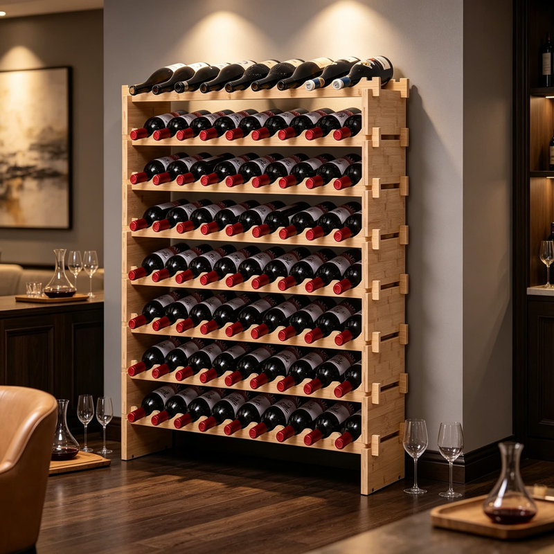 Modular Stackable Wine Rack Cabinet, Bamboo Freestanding Floor Wine Holder Display Shelves for Bottle Storage