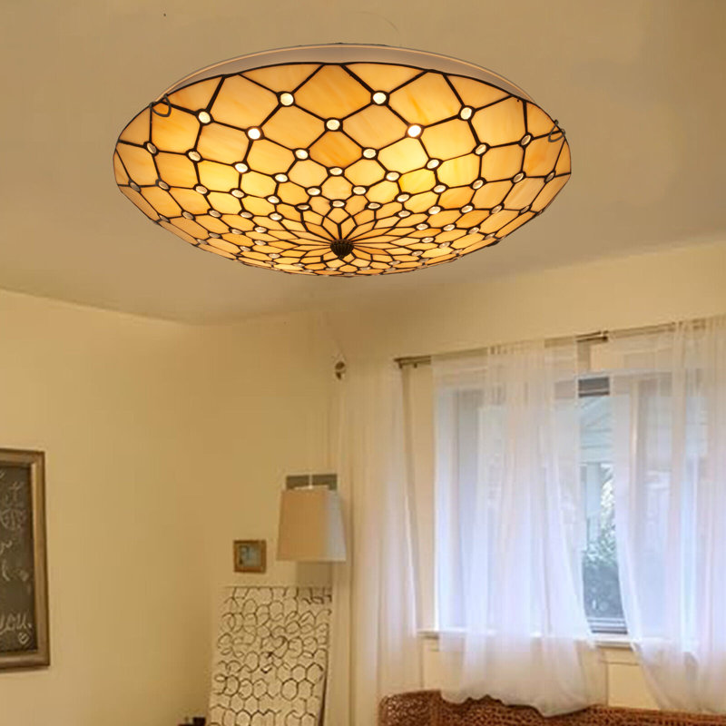 Plafonnier encastré 4 lumières en verre coloré élégant Tiffany 4 lumières Elegant