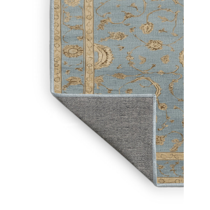 Tapis bleu persan lavable à la machine, Carré 5 pi