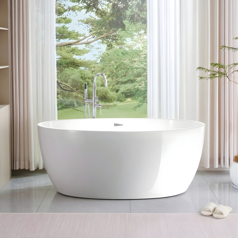 Baignoire autoportante en acrylique 59 po. X 32 po. Vanity Art, Blanc / chrome classique