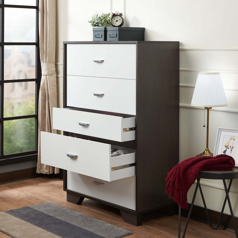 Commode 5 tiroirs blanche et espresso