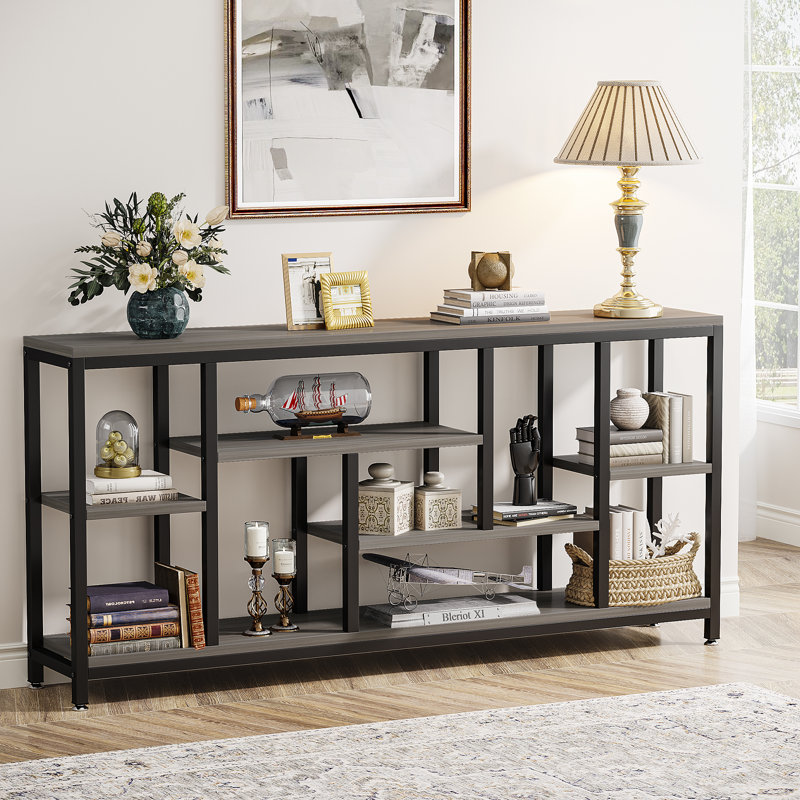 Nasser 70.86" Console Table, Gray, Black