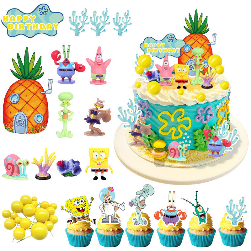 39Pcs SpongeBob SquarePants Cake Decorations Set - 3D SpongeBob Cake Decoration