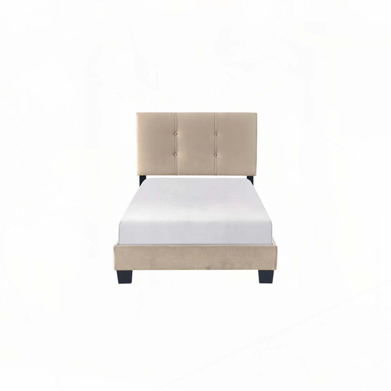 Lit rembourré en velours avec tête de lit à hauteur réglable, Marron clair, Lit simple