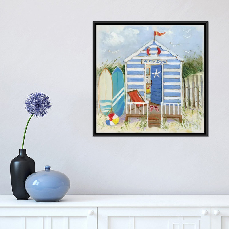 « happy days », reproduction sur toile, H 18 po x l 18 po x P 1,5 po, Toile avec cadre noir, Pas de tapis