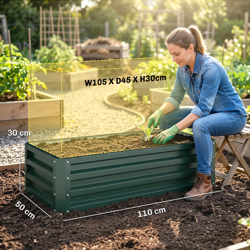 Planter, 30cm H x 110cm W x 50cm D, Green, Set of 2