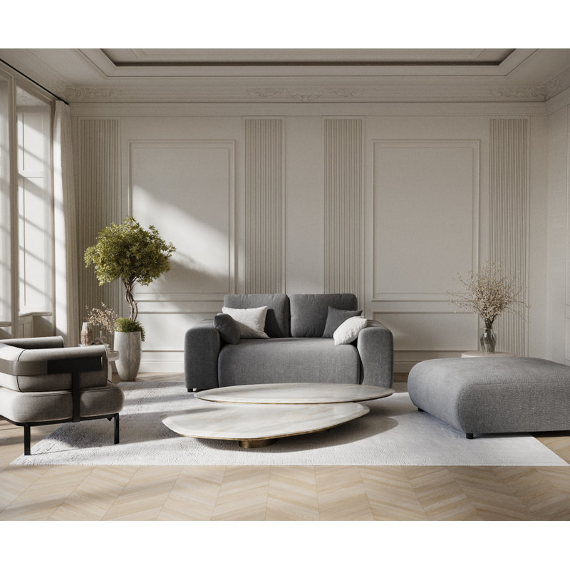 Two-seater square arms loveseat sofa, Grey