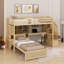 Lit mezzanine simple au-dessus de simple Karanfila avec bureau intégré et escalier, avec compartiments de rangement et tablettes-675064692