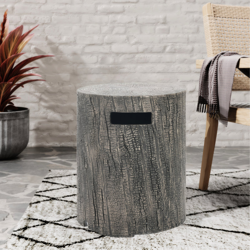 Porte-réservoir et table d'appoint en oxyde de magnésium 16 x 20 pouces, aspect gris, conception ronde, béton léger, sans assemblage pour les rassemblements de loisirs en plein air