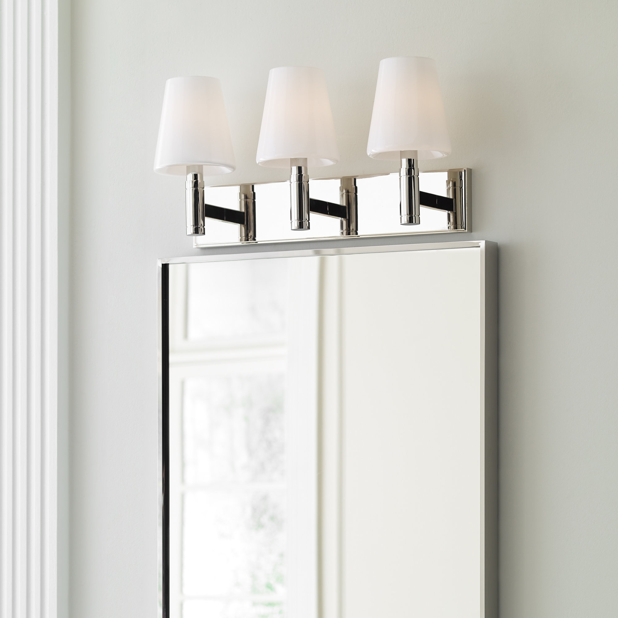 3 Light Frosted Dimmable Vanity Light, Polished Nickel