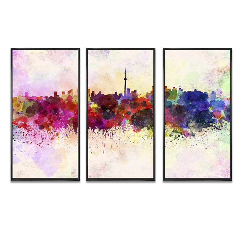 «Toronto Skyline - Cityscape», ensemble d'art mural sur toile, H 28 po x l 36 po x P 1 po, Cadre noir