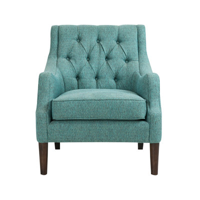 Chaise boutonnée de couleur bleu sarcelle, pieds en bois massif, coussin de siège amovible pour une assise confortable sarcelle, coussin rembourré de mousse, pieds