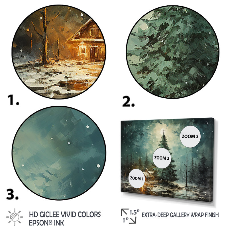 Minimalisme, arbre de Noël forêt I - pin, art mural pour salon, Cadre d'angle fermé doré, H 30 po x l 40 po x P 1,5 po