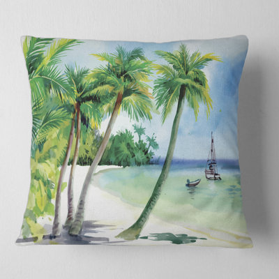 Beach with Palm Trees Square Pillow Cover and Insert