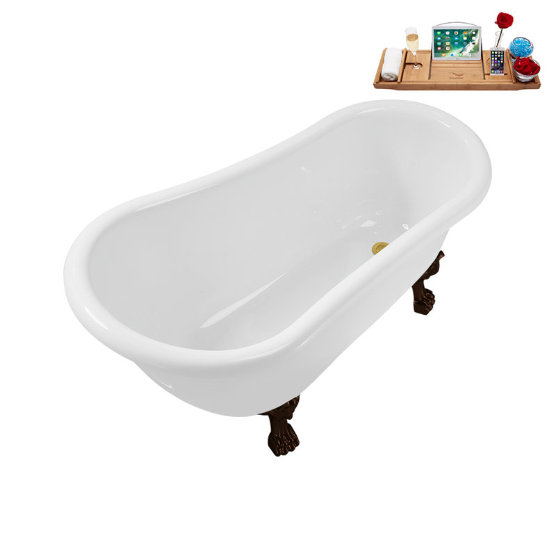 53.1'' x 25.6'' Freestanding Soaking Acrylic Bathtub, Matte Oil Rubbed Bronze, Polished Gold