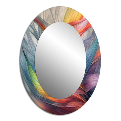 Vintage Rainbow Pastel Leaves Boho Watercolor I - Abstract Oval Decorative Mirror On Metal