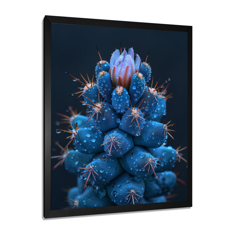 Cactus monochrome orange, bleu, désert, lueur II - cactus floral, Toile encadrée noire simple, H 20 po x l 12 po x P 1 po