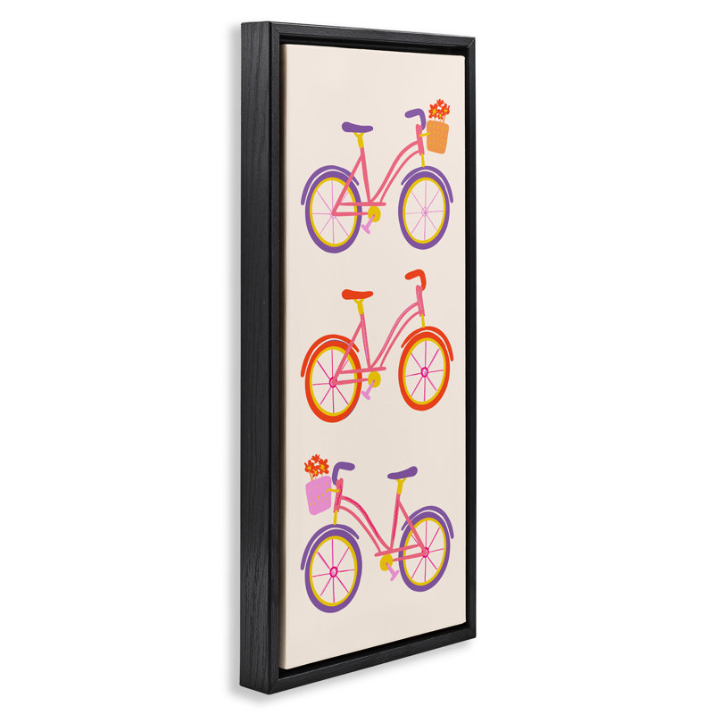 Bright Bikes Bicycle Trio Floating Frame, design by Dina Riddle, 25" H x 11" W, Black