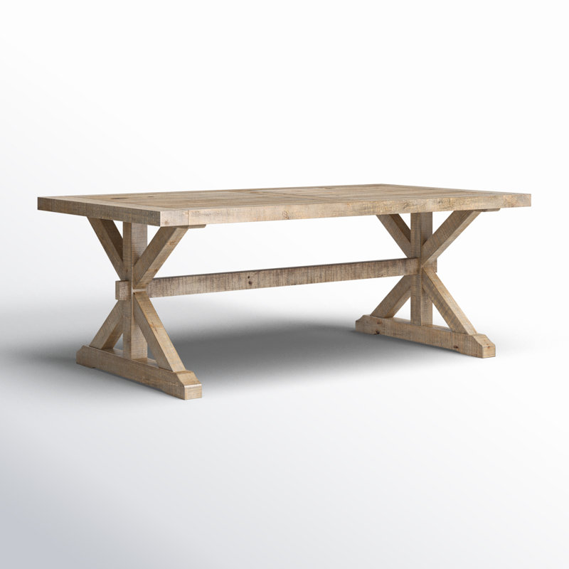 Transitional Trestle Base Rectangular Coffee Table in Distressed Pine