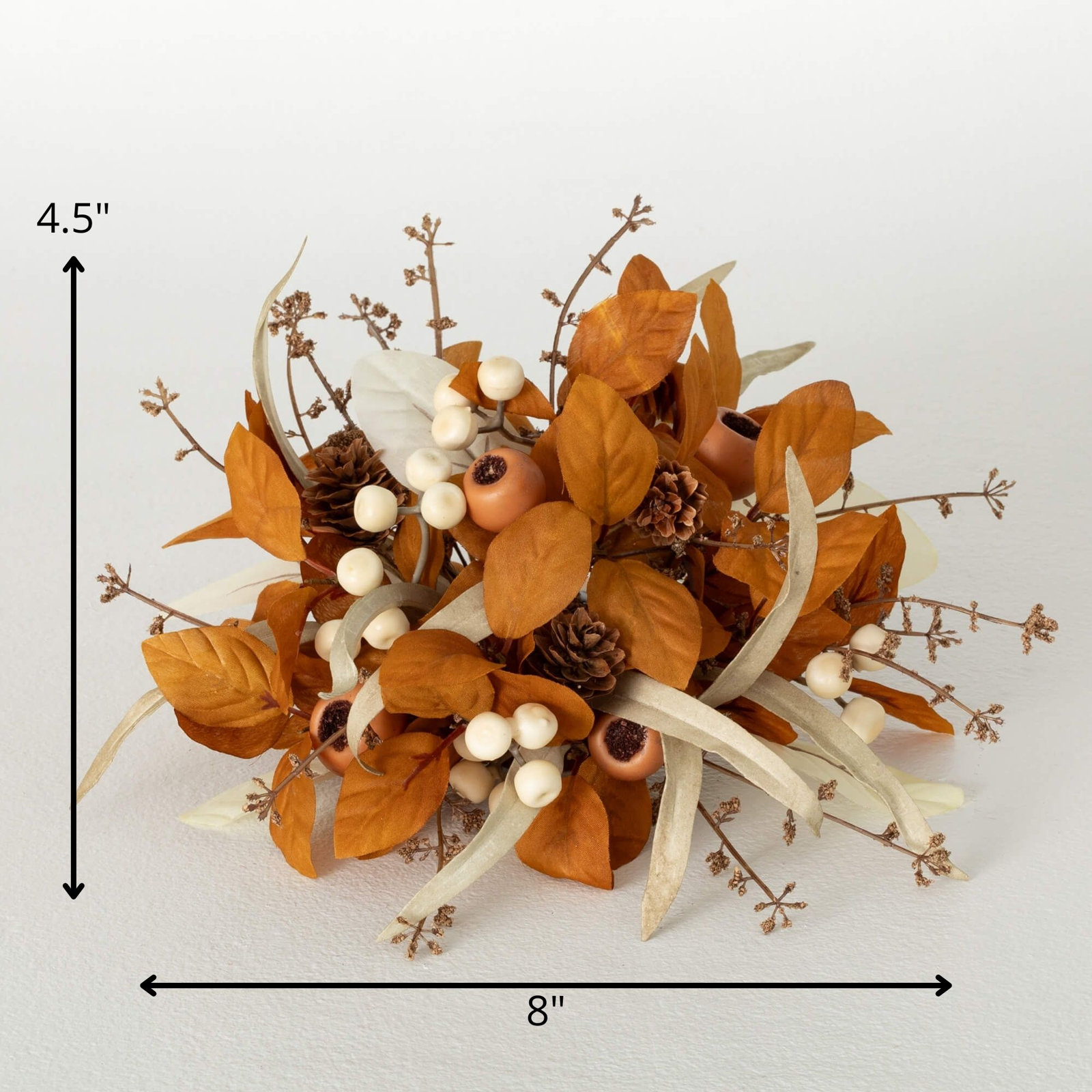 5.5" Artificial Fall Mixed Foliage Orb, Brown-Cream