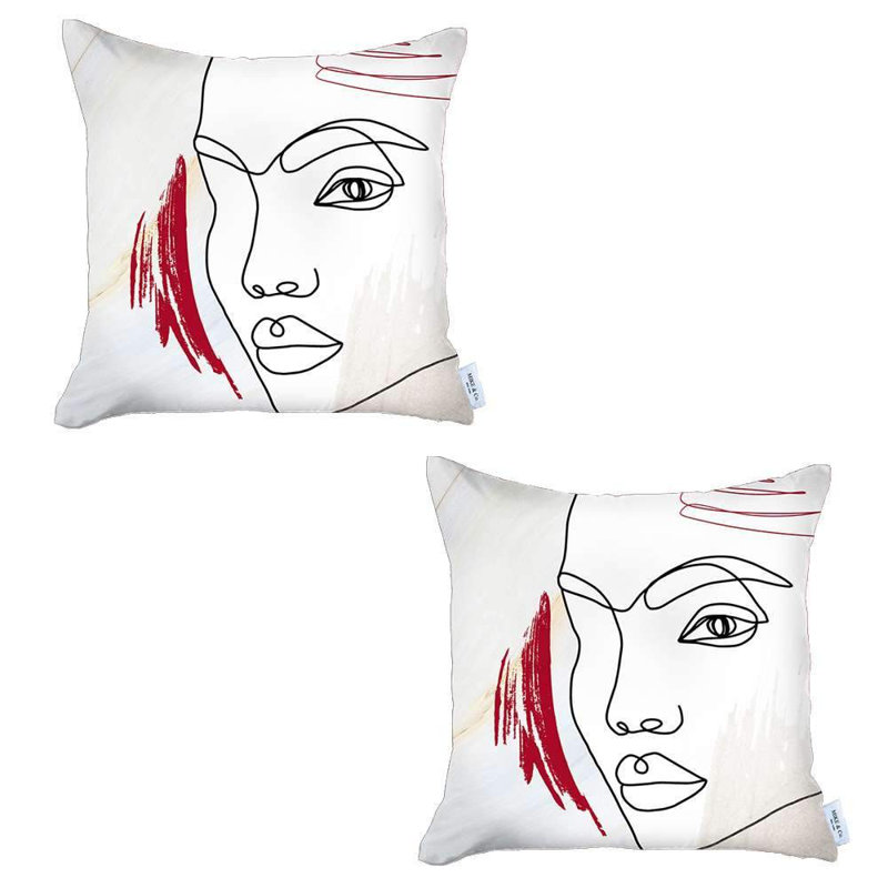 Ensemble de deux coussins décoratifs en polyester à fermeture à glissière faits à la main gris, noir, blanc et rouge