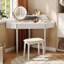 Meuble-lavabo de coin de style moderne avec grand rangement, miroir et tabouret à DEL, luminosité réglable, peu encombrant, blanc