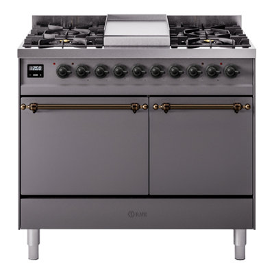 Cuisinière à double combustible ILVE Nostalgie II Series 40 po avec 6 brûleurs scellés et plaque de cuisson (gaz naturel, porte pleine)