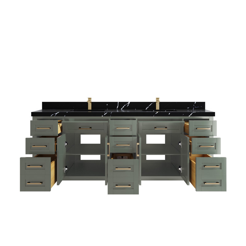 Cambridge 84 " W Freestanding Standard Free Standing 2 Double Vanity Bathroom Vanity With Quartz Top, Calacatta Black