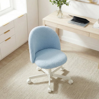 Home Chair Office Desk Chair Teddy Fabric Vanity Chair - Cute Swivel Makeup Desk Chair with Wheels