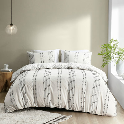 Housse de couette en coton pour très grand / très grand lit - Rayures grises, avec motif d'étoiles