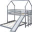 Lit superposé gris simple au-dessus d'un lit double avec glissade, s'adapte à divers matelas pour créer un espace de chambre amusant-574115733