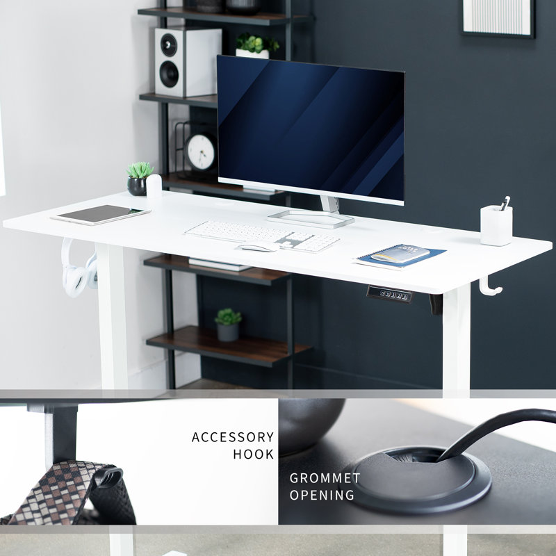 White 55" Electric Adjustable Height Standing Desk with Memory Controller