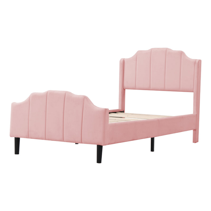 Bogley Upholstered Velvet Bed, European Single (90 x 200cm), Pink