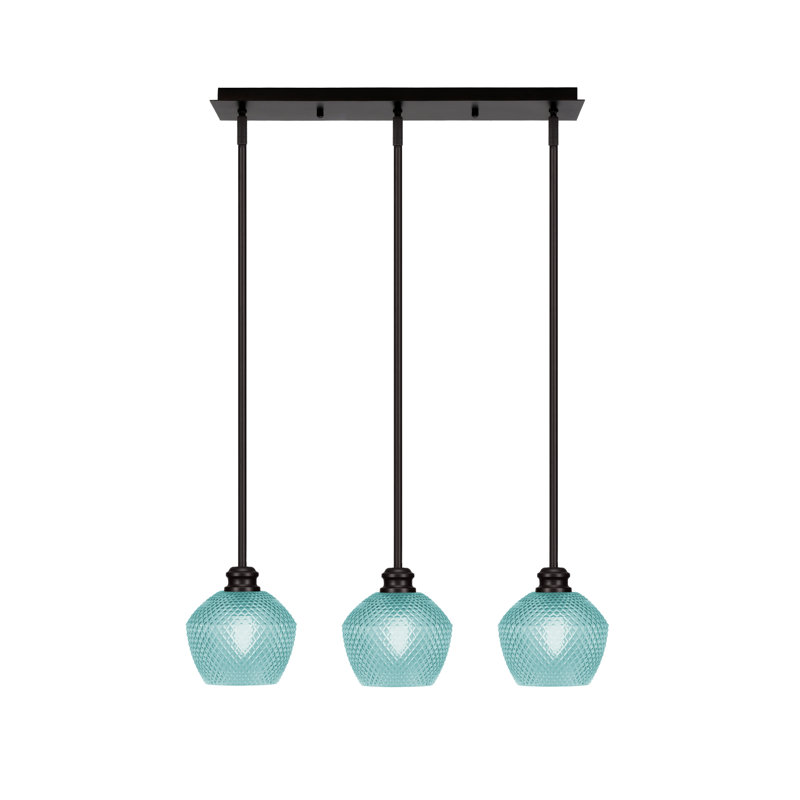 Luminaire suspendu linéaire à 3 lumières Edge avec verre texturé de 6 po, Turquoise texturé, Espresso