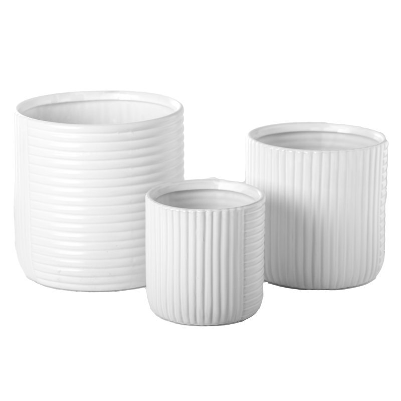 Pot rond en céramique fini mat blanc - H 6,75 po