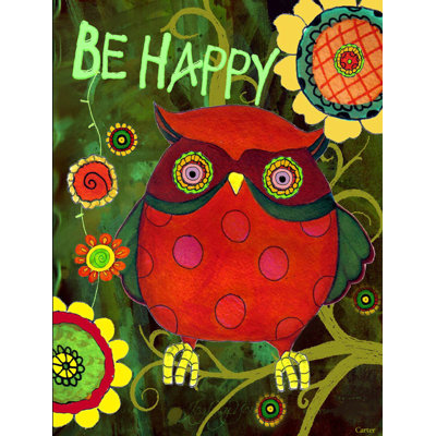 Soyez heureux oh oui hibou de polyester à 2 côtés 40 x 28 po. drapeau maison